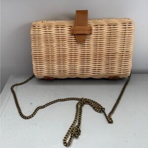 J. Crew Natural Woven Rattan Crossbody with Tan Trim